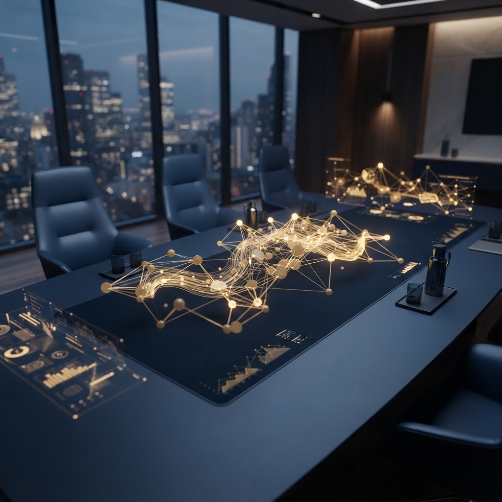 Mesa de reunião com planejamento estratégico de marketing
