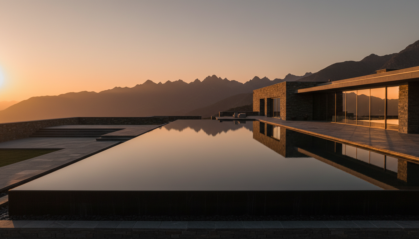 Serene mountain retreat reflecting pool