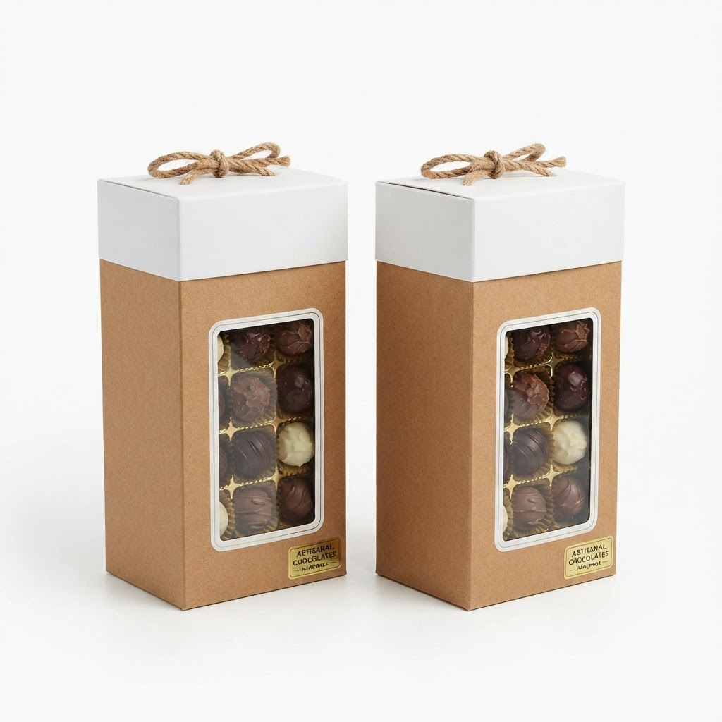 Gift Box W/Handle Brown & White