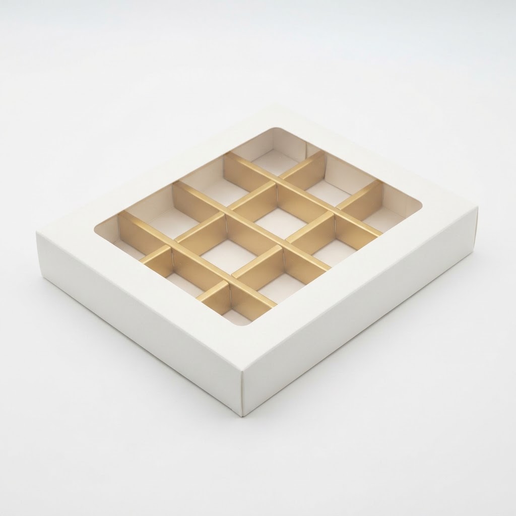 Choclate Box 12pc Window Tray White & Gold