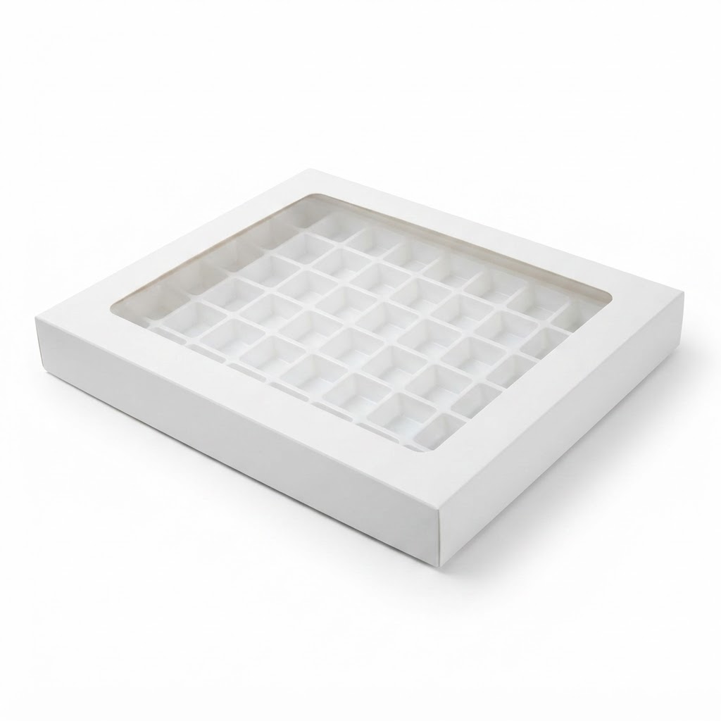 Choclate Box 50pc Window Top Bottom White
