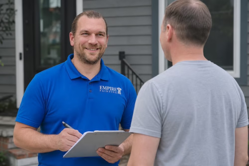 Matt Hoskins meeting with a homeowner during an Empire Painting estimate