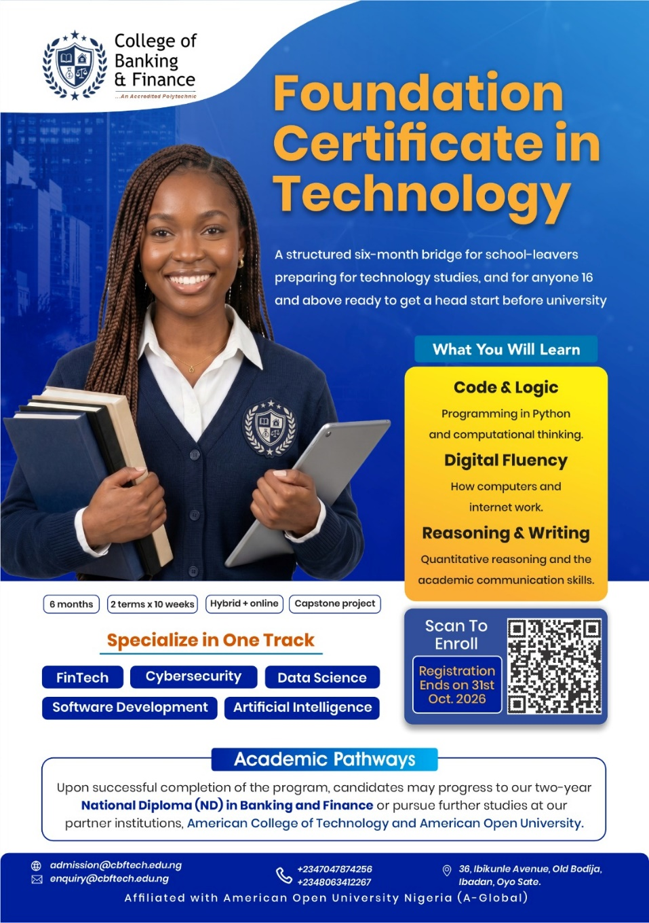 Foundation Certificate in Technology programme flyer