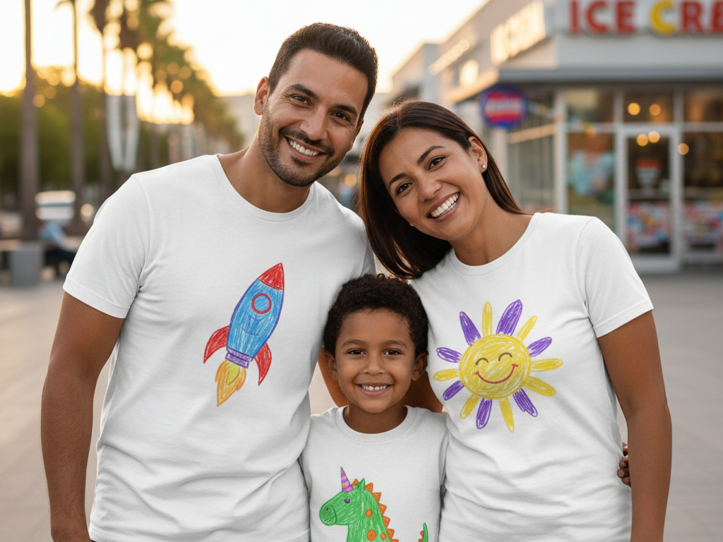 The KTEEZY family wearing custom printed shirts