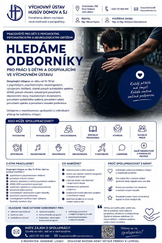 Plakát oddělení Podharť – pracoviště pro děti s psychickými a psychiatrickými obtížemi