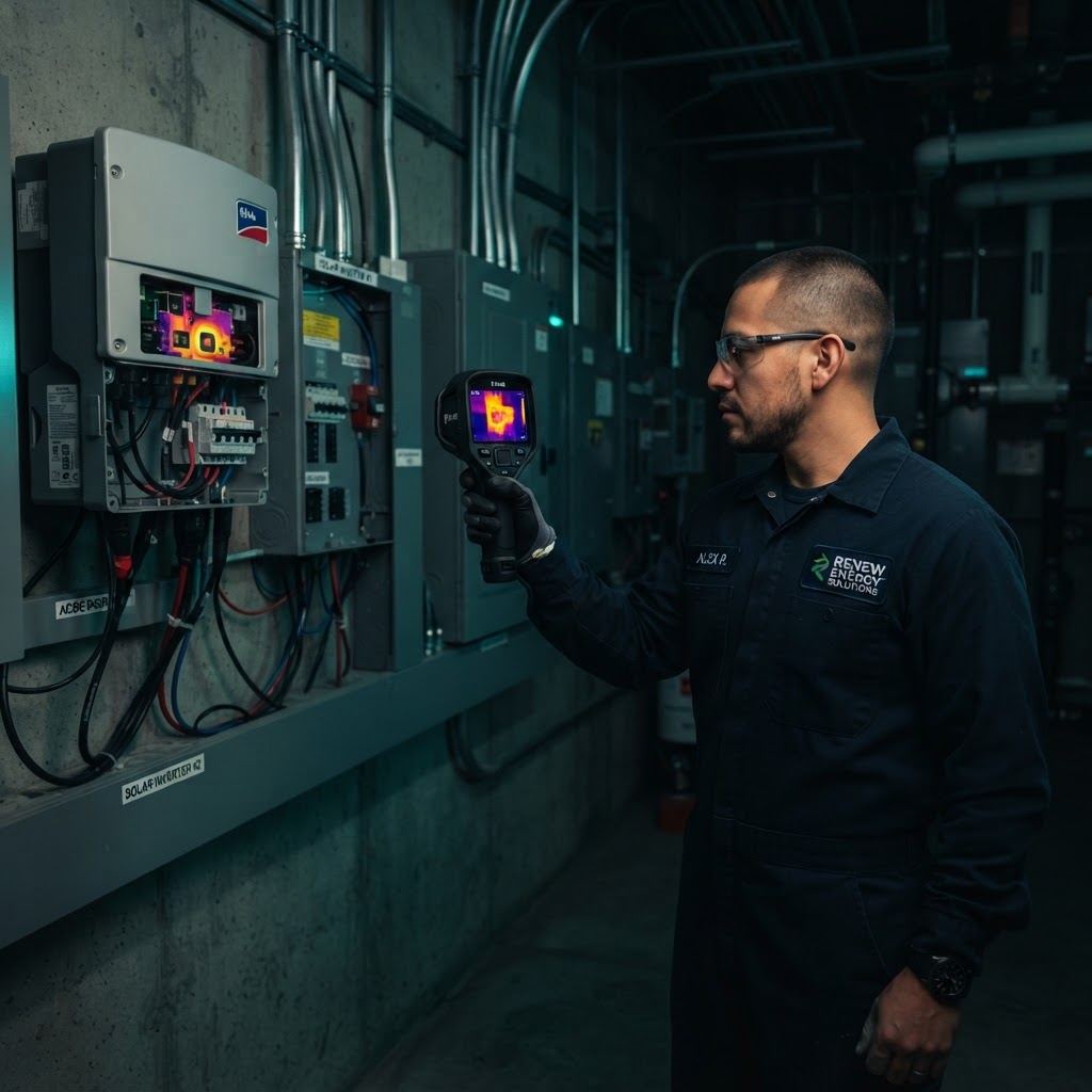 Keiller Power Solutions energy audit with thermal imaging camera on solar inverter