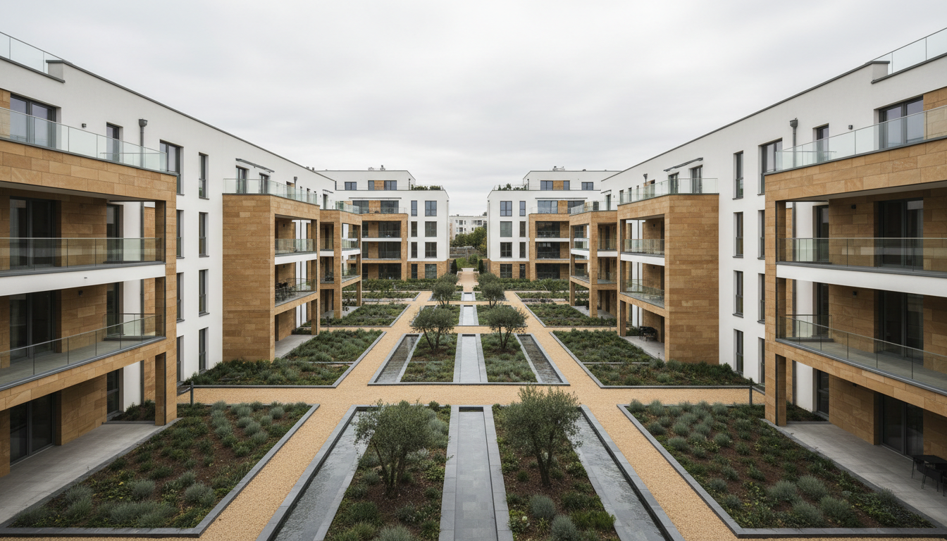 Moderne Wohnanlage mit Sandsteinfassade