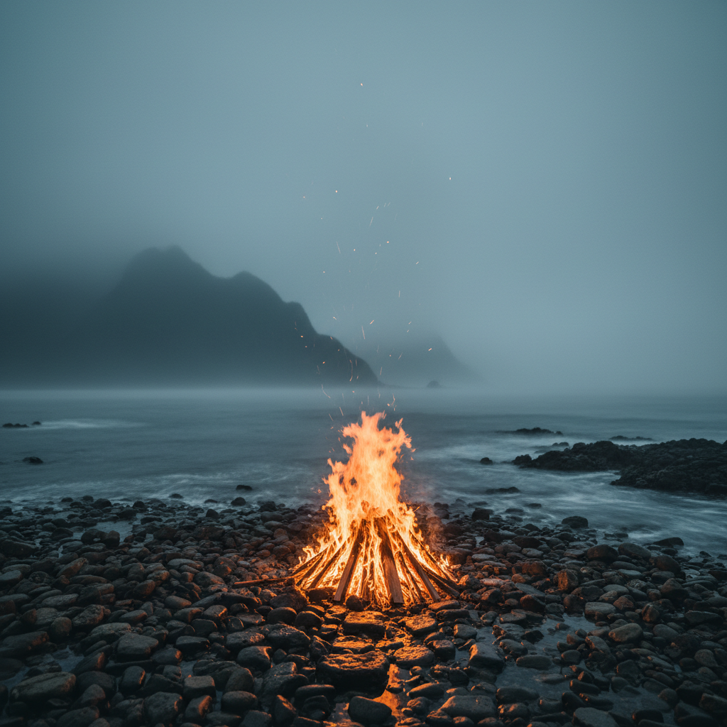 Volcanic hot spring at blue hour with steam rising from dark waters