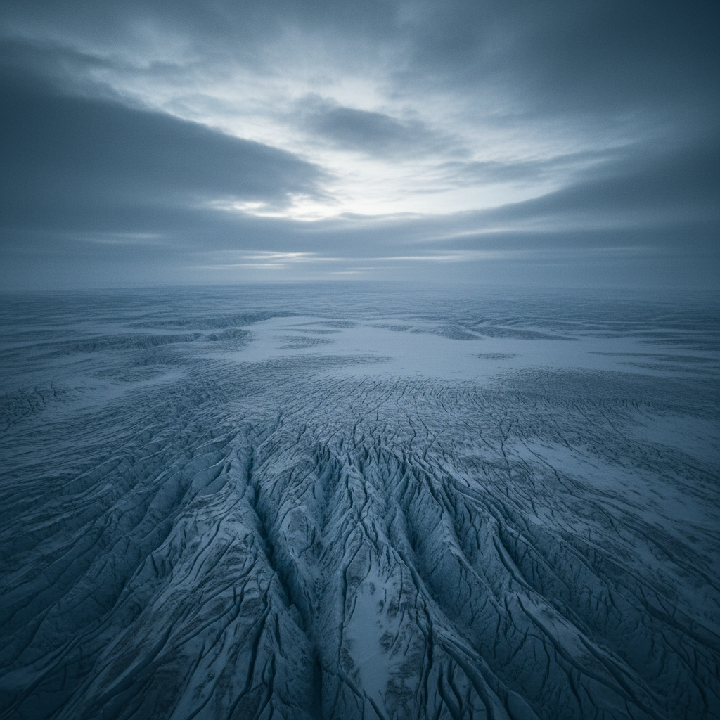 Arctic glacier ice field stretching to the horizon