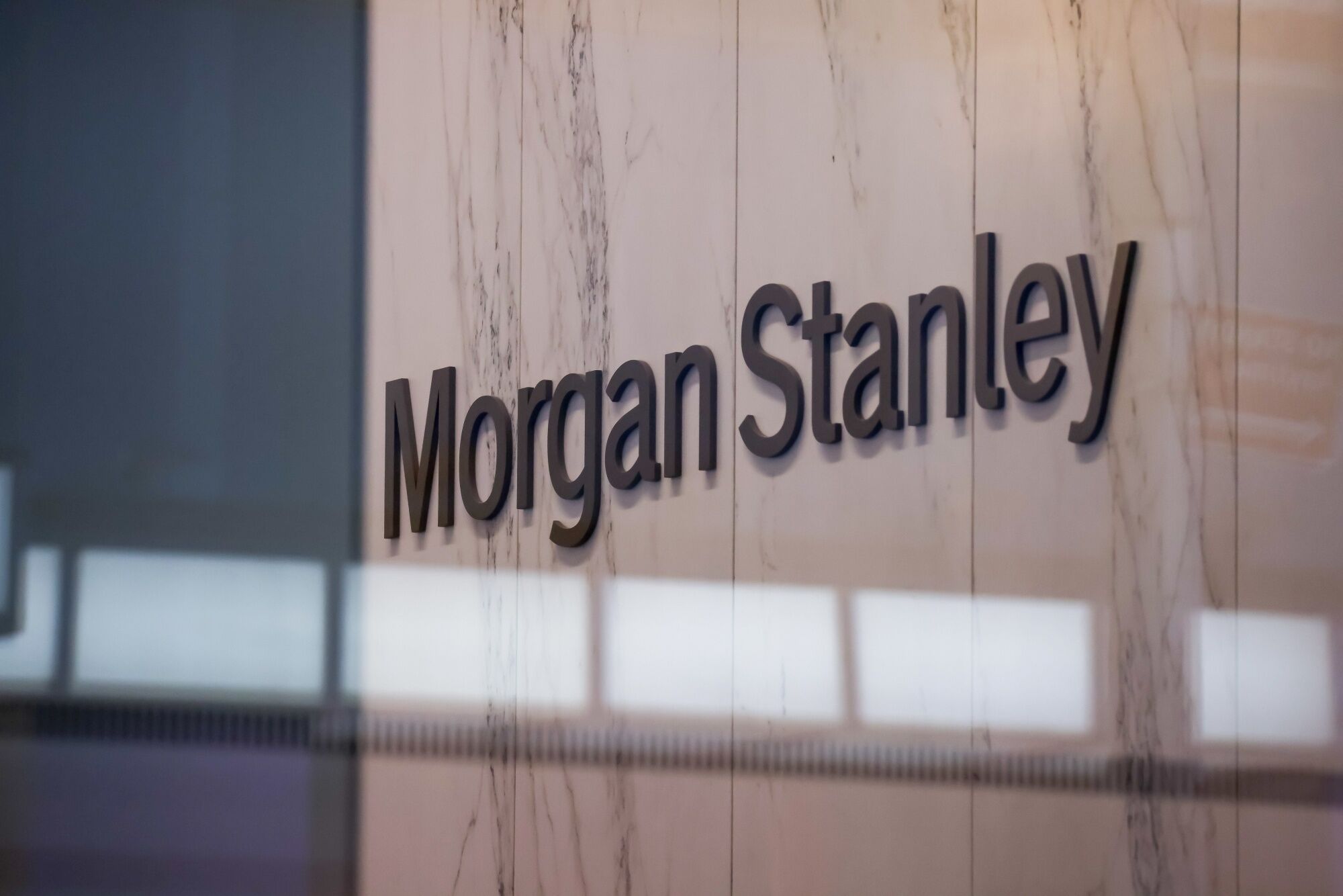 Morgan Stanley corporate logo on a marble wall