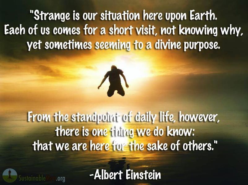Albert Einstein quote over a sunset: we are here for the sake of others