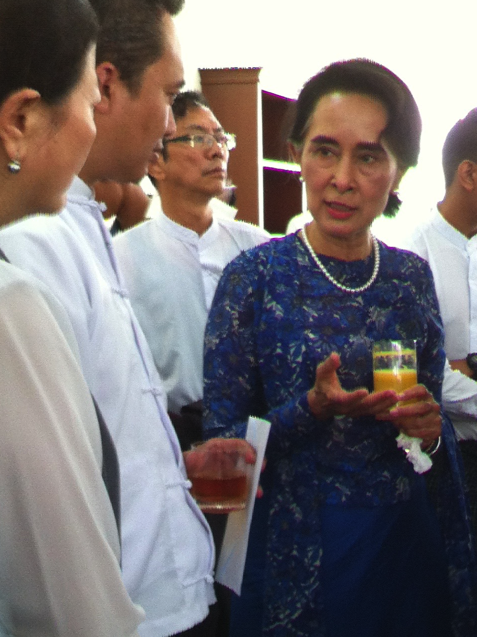 Paul Penfold meeting Aung San Suu Kyi in August 2015, before her election victory