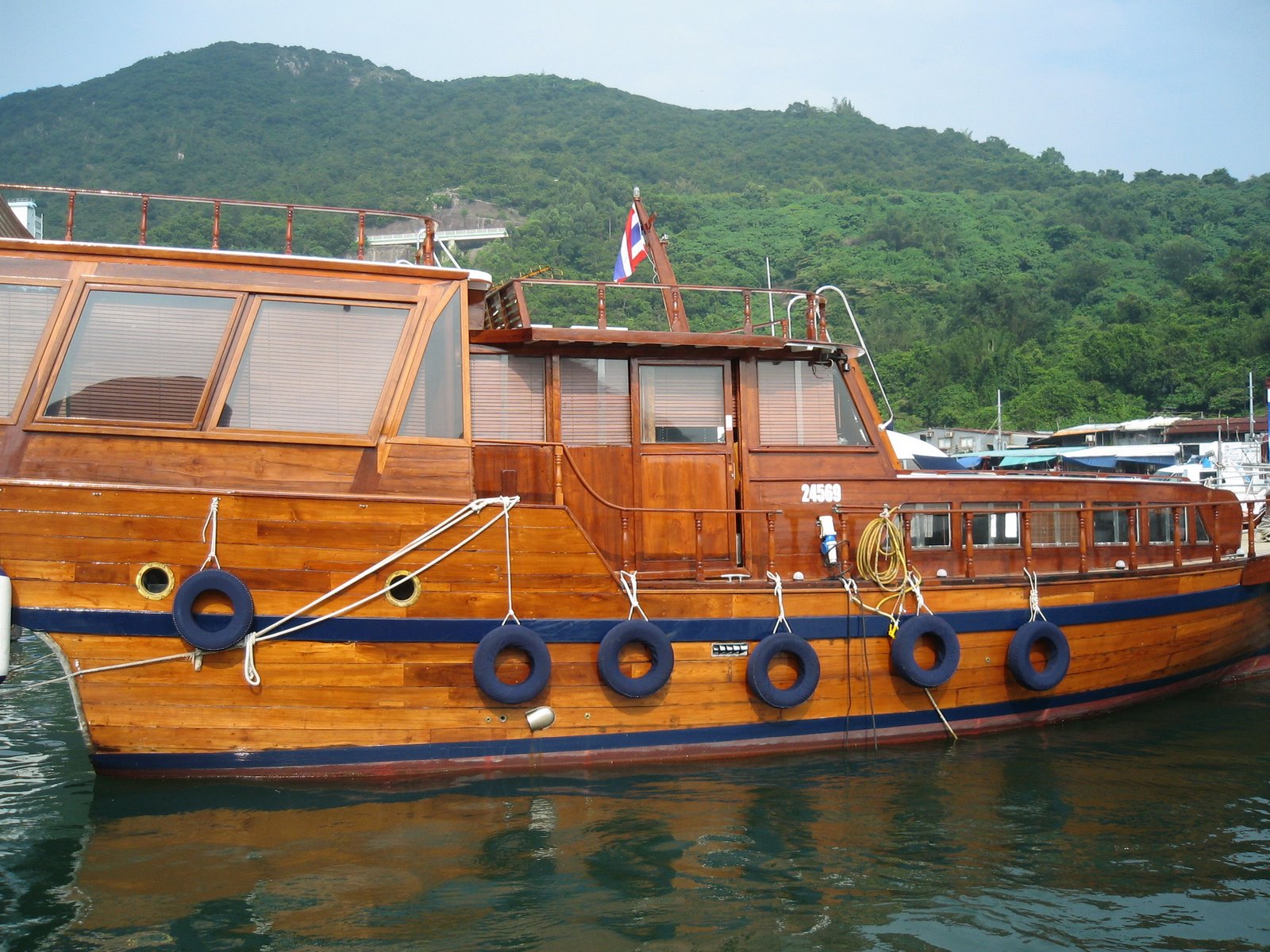 The converted junk Watermark – Paul's floating home moored in Hong Kong harbour