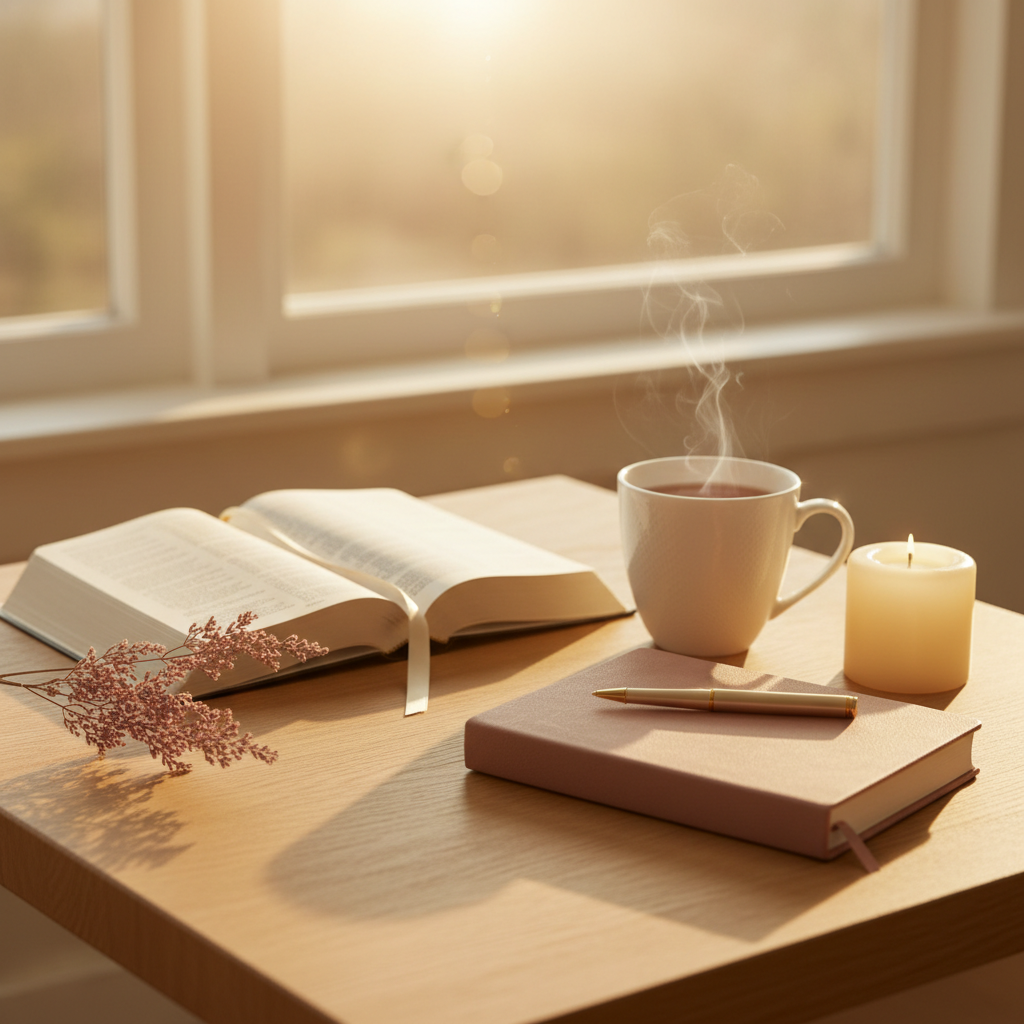 Warm golden light on a contemplative face