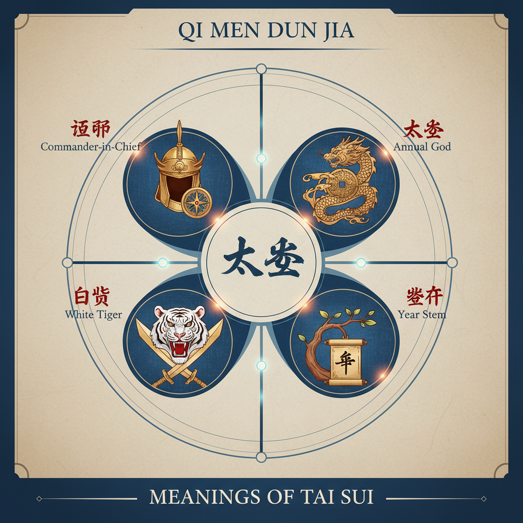 In Qi Men Dun Jia, we also have a different meaning so we need to differentiate them. Tai Sui is the