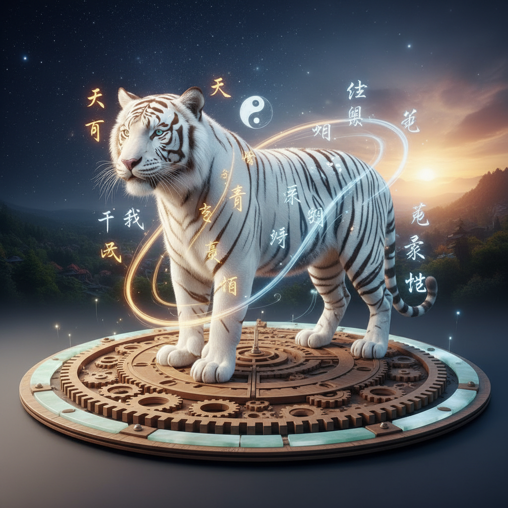 White Tiger with Heavenly Stems and Earthly Branches