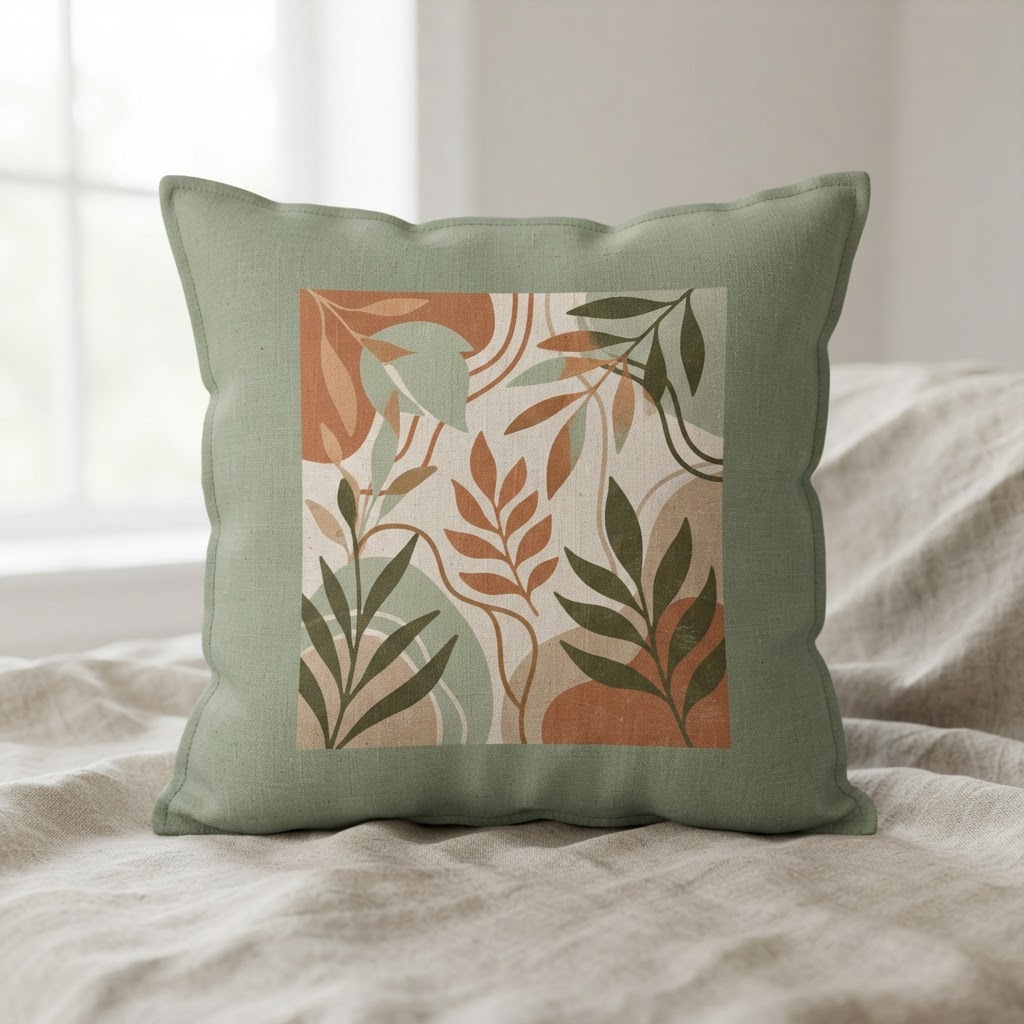 Boho Neutral Abstract Leaves — Throw Pillow