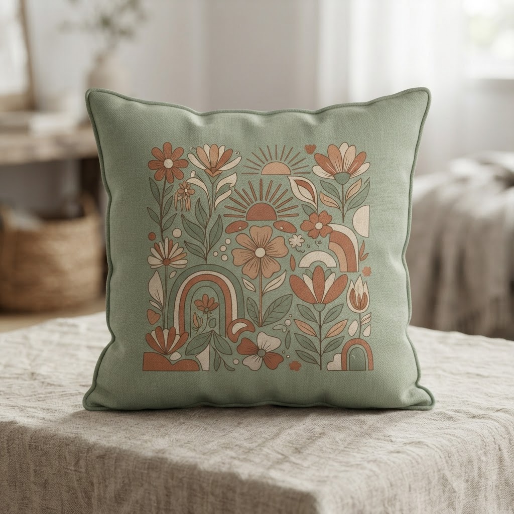 Retro Floral Sunday Vibes — Canvas Throw Pillow