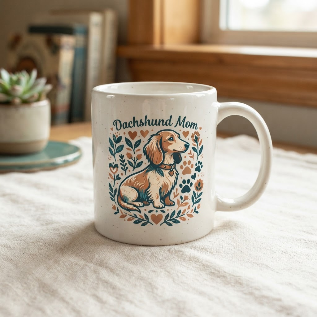 Dachshund Mom Illustration Ceramic Mug — Drinkware