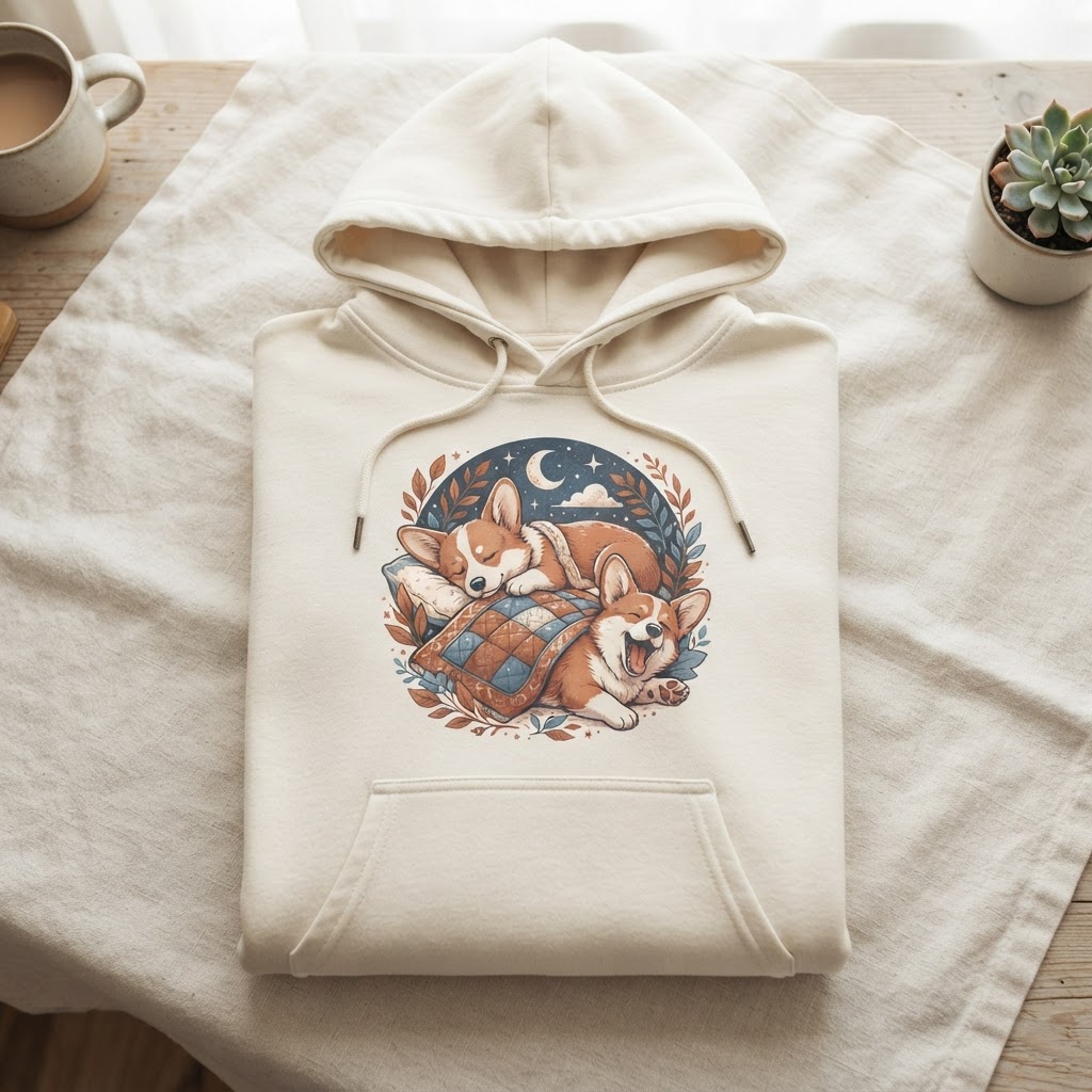 Lazy Sunday Corgi Squad — Premium Cotton Hoodie
