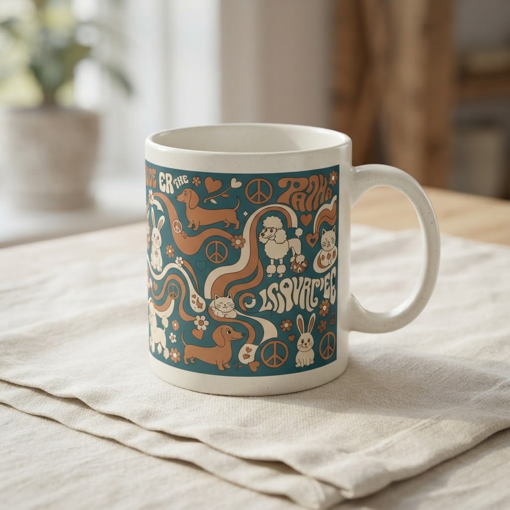 Retro Groovy Pets Ceramic Mug — Drinkware