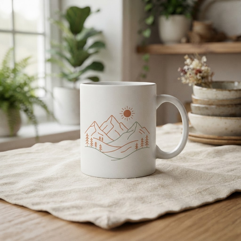 Designed mug with mountain art