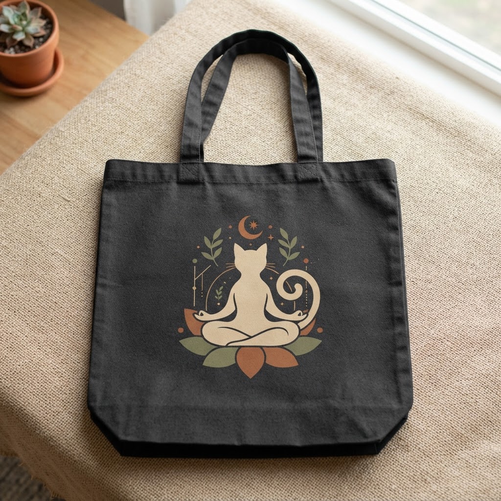 Minimalist Zen Cat Yoga — Cotton Canvas Tote Bag