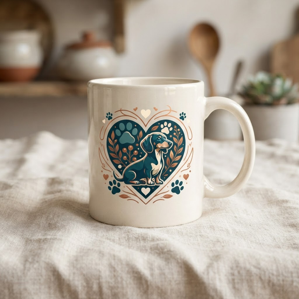 Dachshund Mom Heart Paw Ceramic Mug — Drinkware