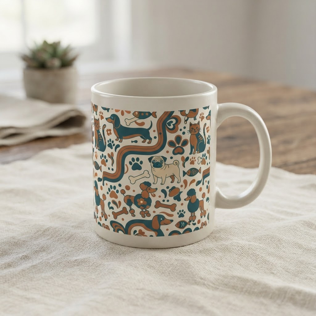 Retro Groovy Pets Pattern — Ceramic Mug