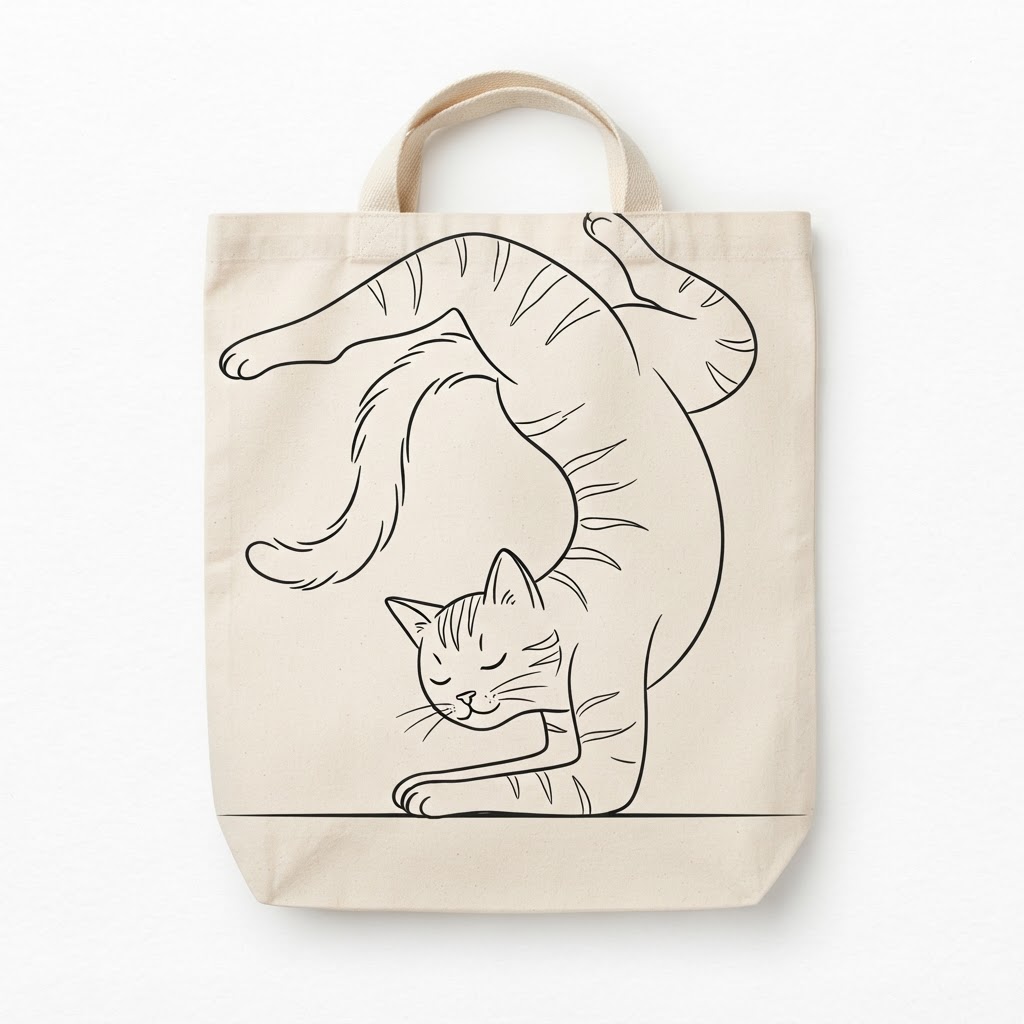Minimalist Zen Cat Yoga — Cotton Canvas Tote Bag