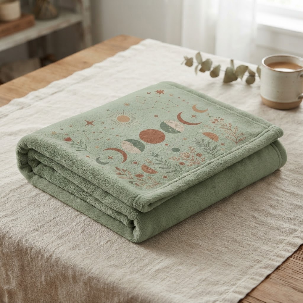 Celestial Boho Moon Phases — Throw Blanket