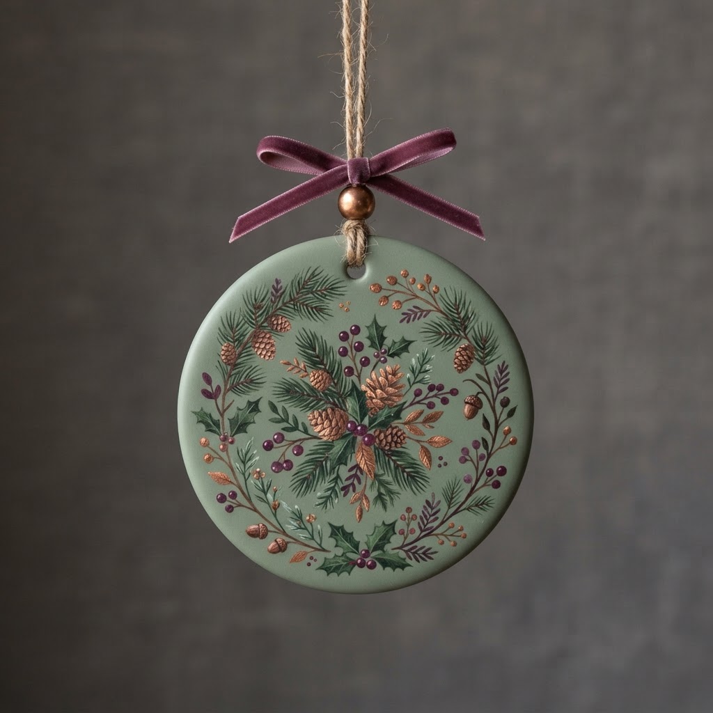 Festive Pine & Holly Personalized — Ornament