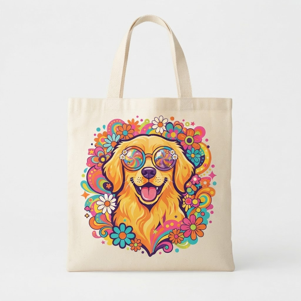 Retro Groovy Pet Portrait — Cotton Tote Bag