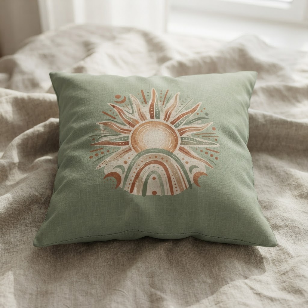 Boho Sunburst Morning Glow — Cotton Throw Pillow