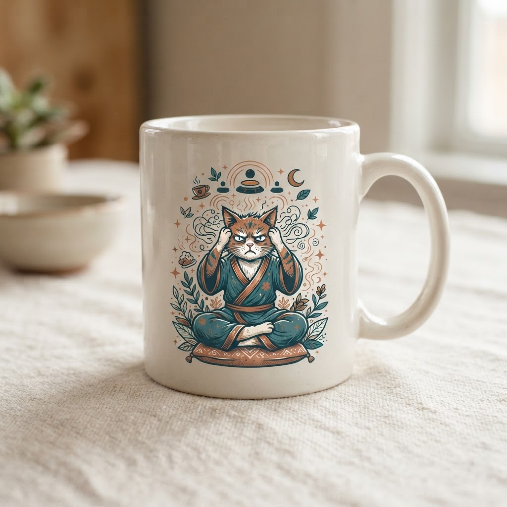 Stressed Cat Zen Master — Ceramic Mug