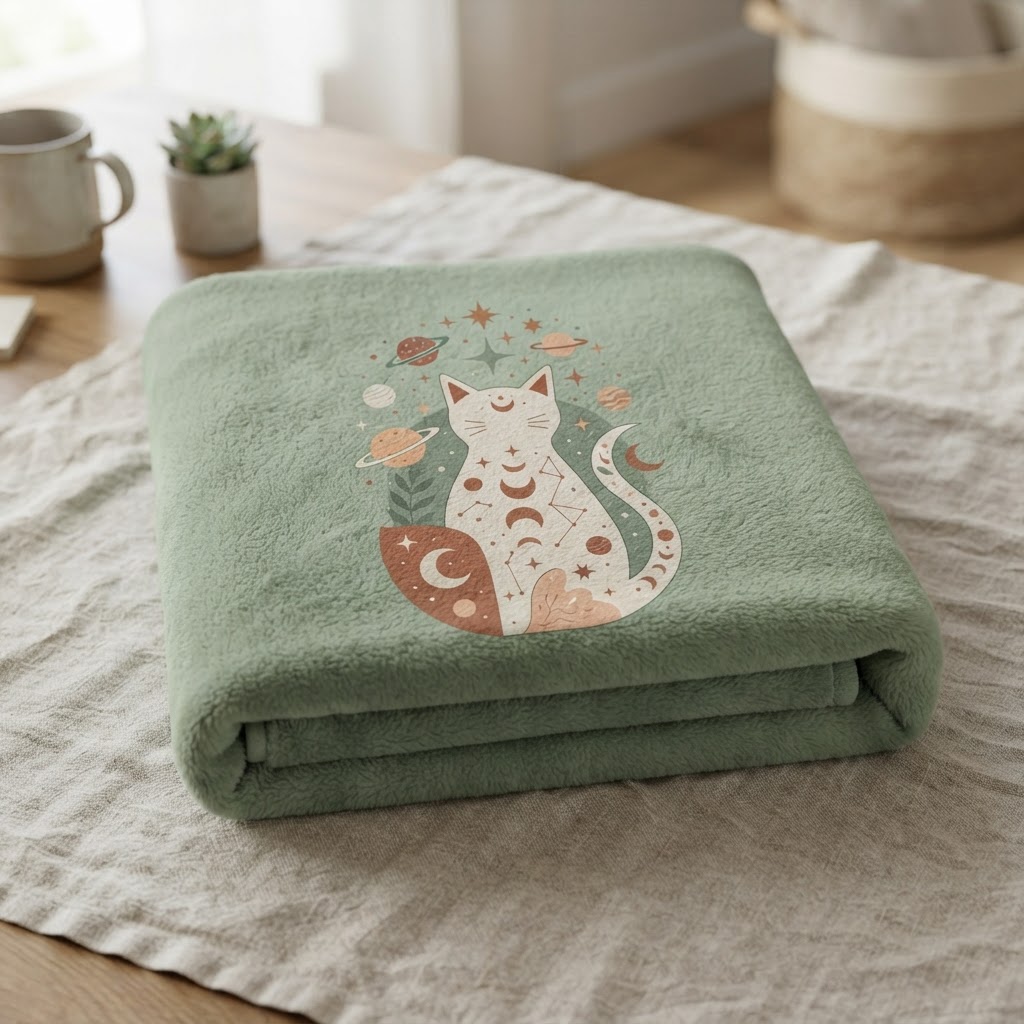 Minimalist Cosmic Cat — Throw Blanket
