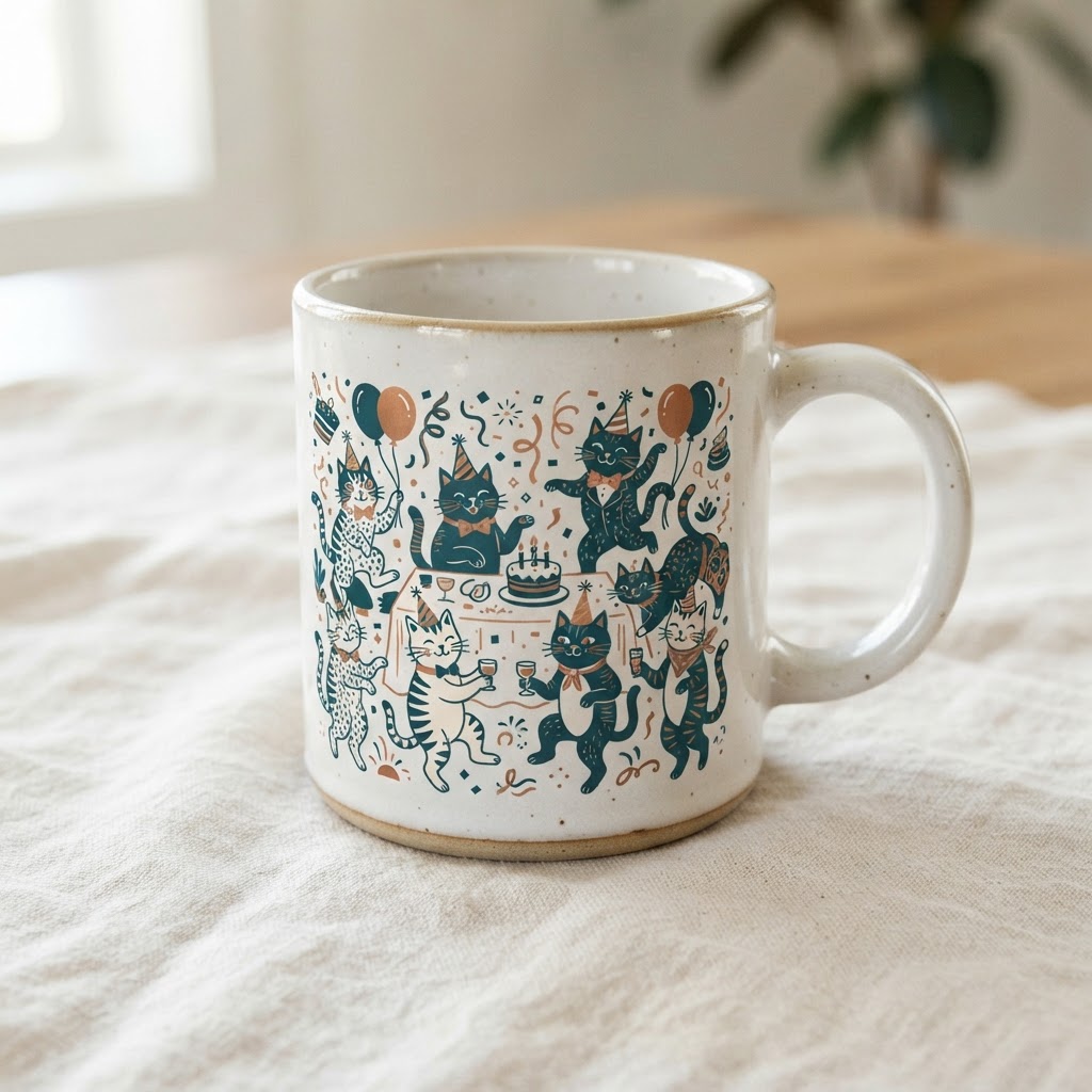 Retro Cat Party — Ceramic Mug