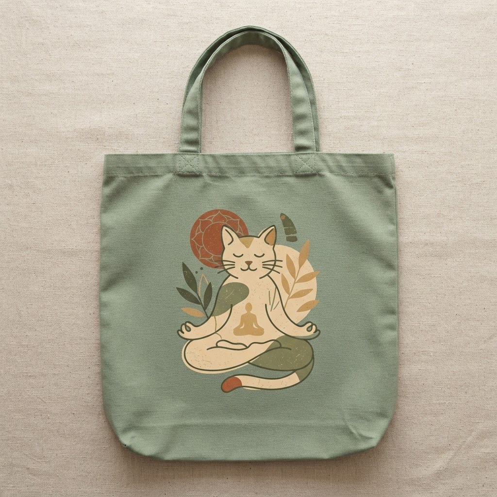 Minimalist Zen Cat Yoga — Cotton Canvas Tote Bag