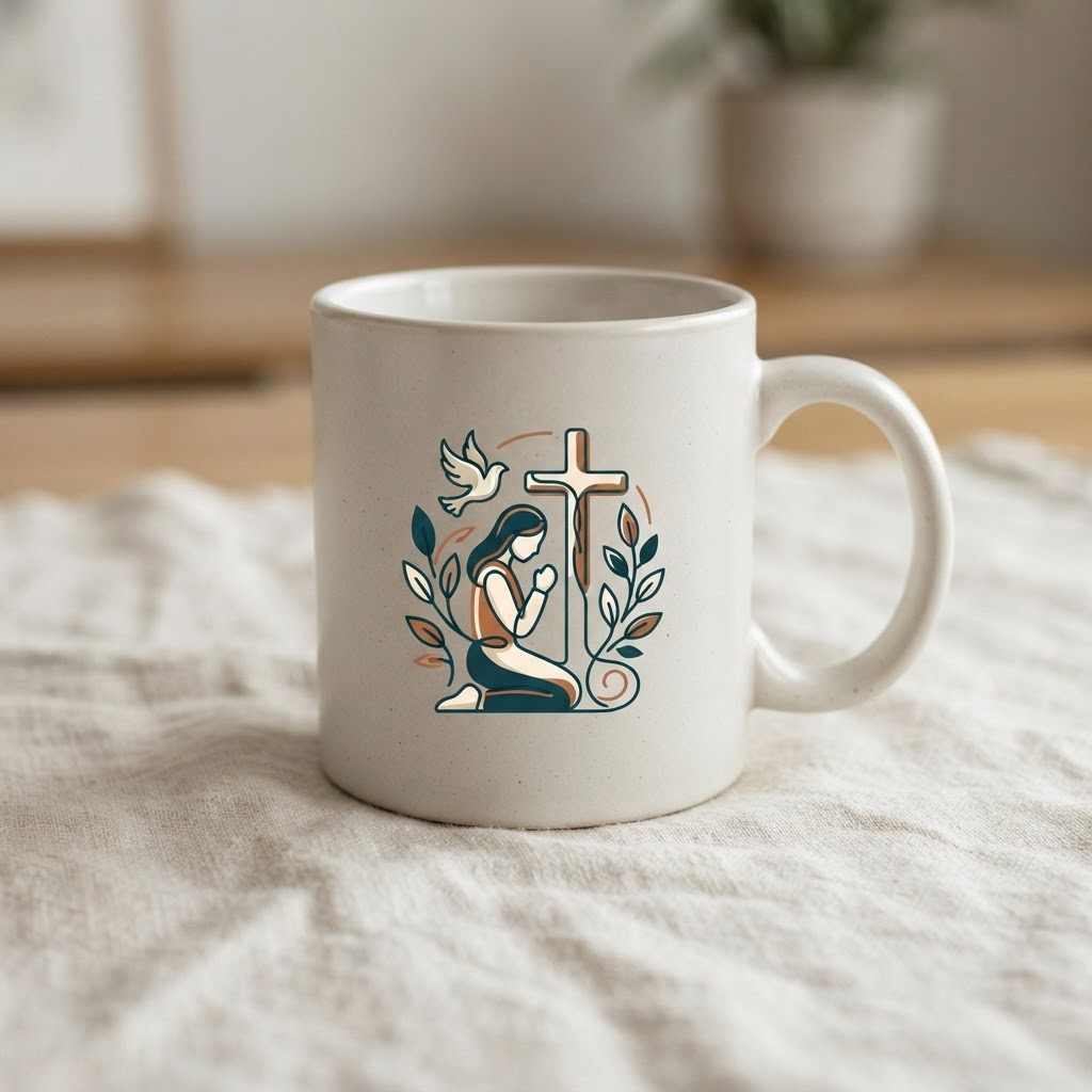 Minimalist One-Line Faith Silhouette — Ceramic Mug