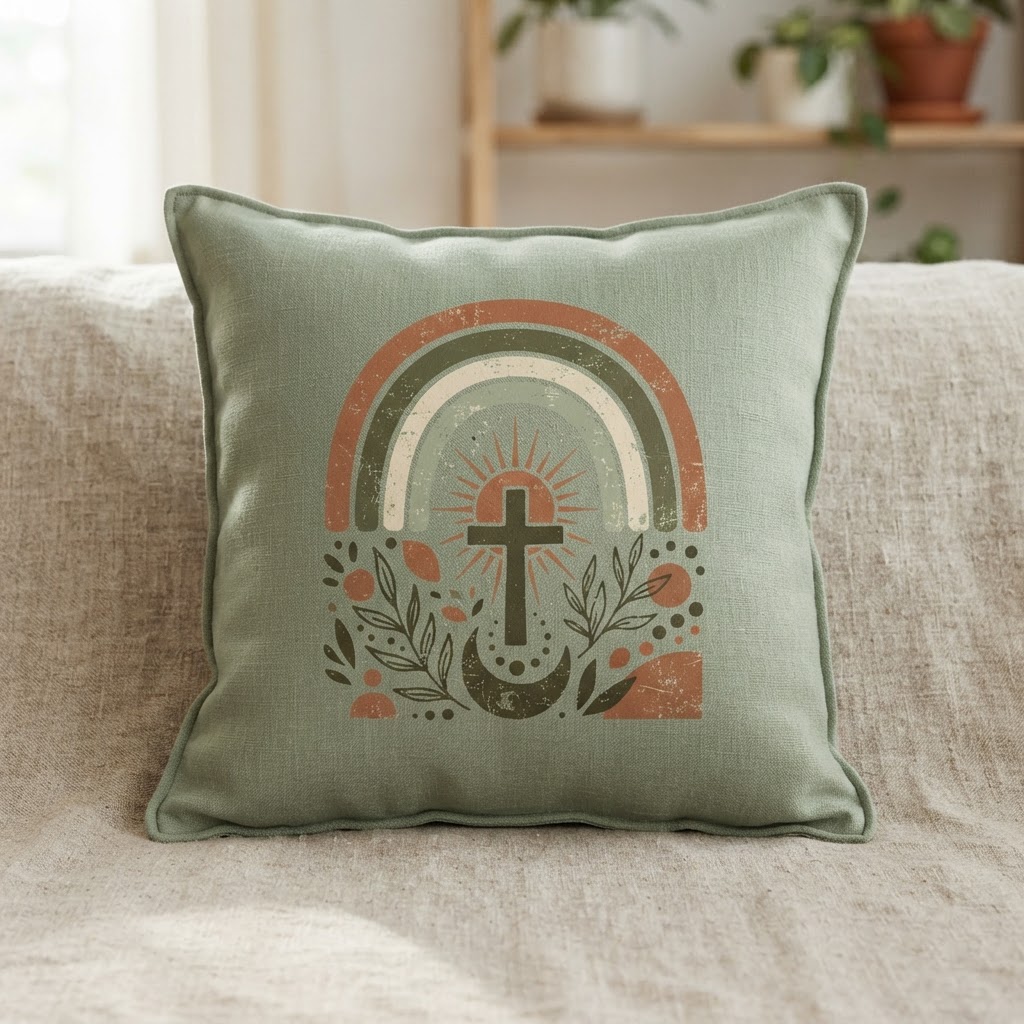 Retro Rainbow Faith — Throw Pillow