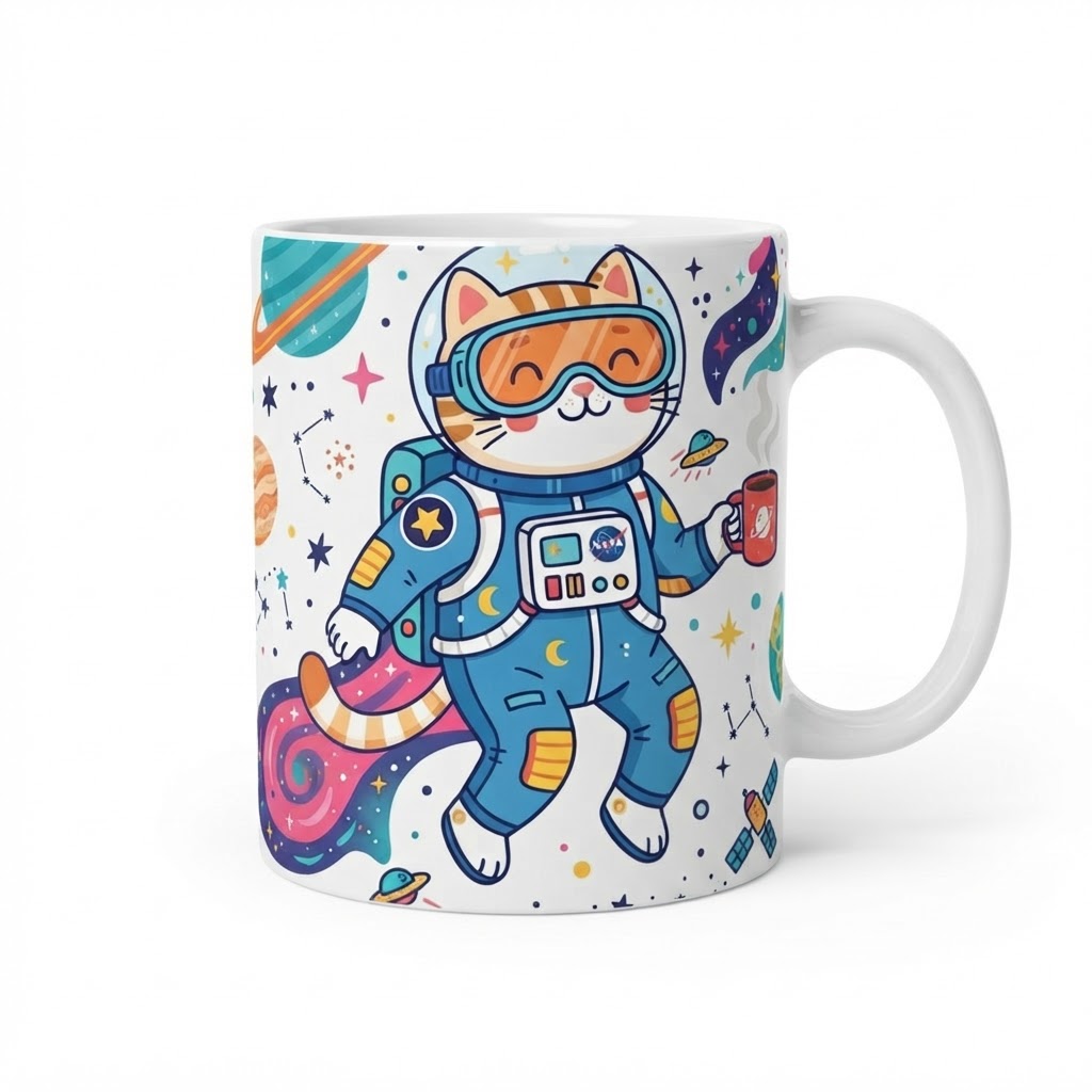 Cosmic Coffee Cat — Ceramic Mug