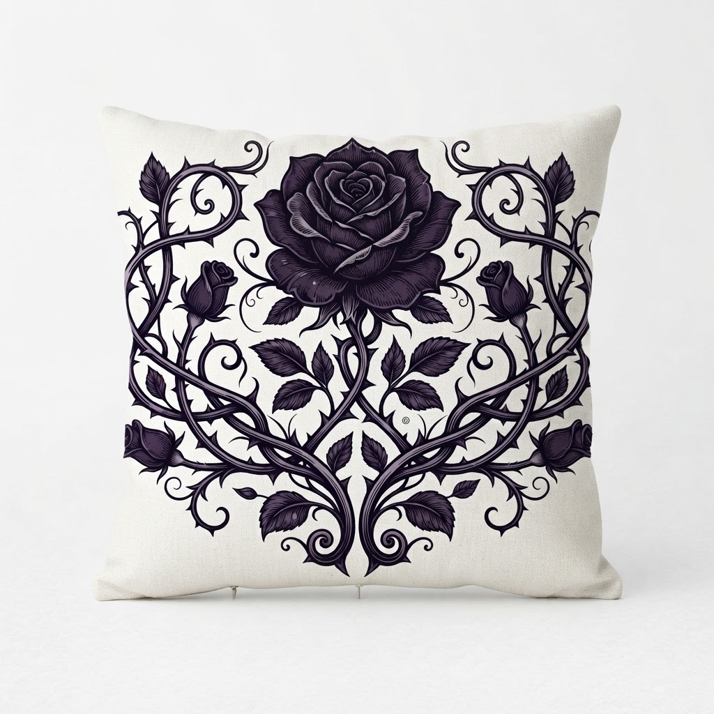 Gothic Botanical Velvet Throw Pillow