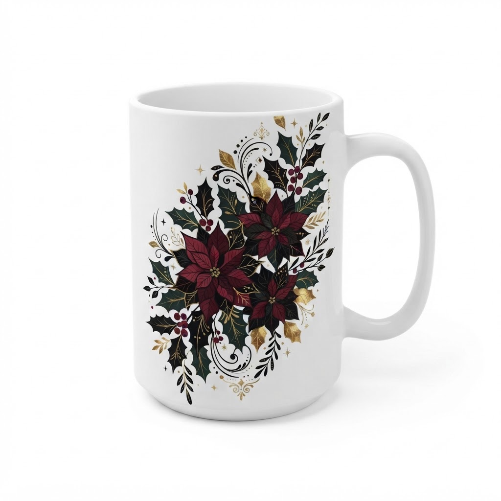 Festive Midnight Floral Holiday Mug