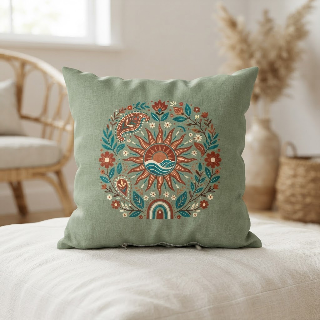 Boho Floral Sun — Throw Pillow