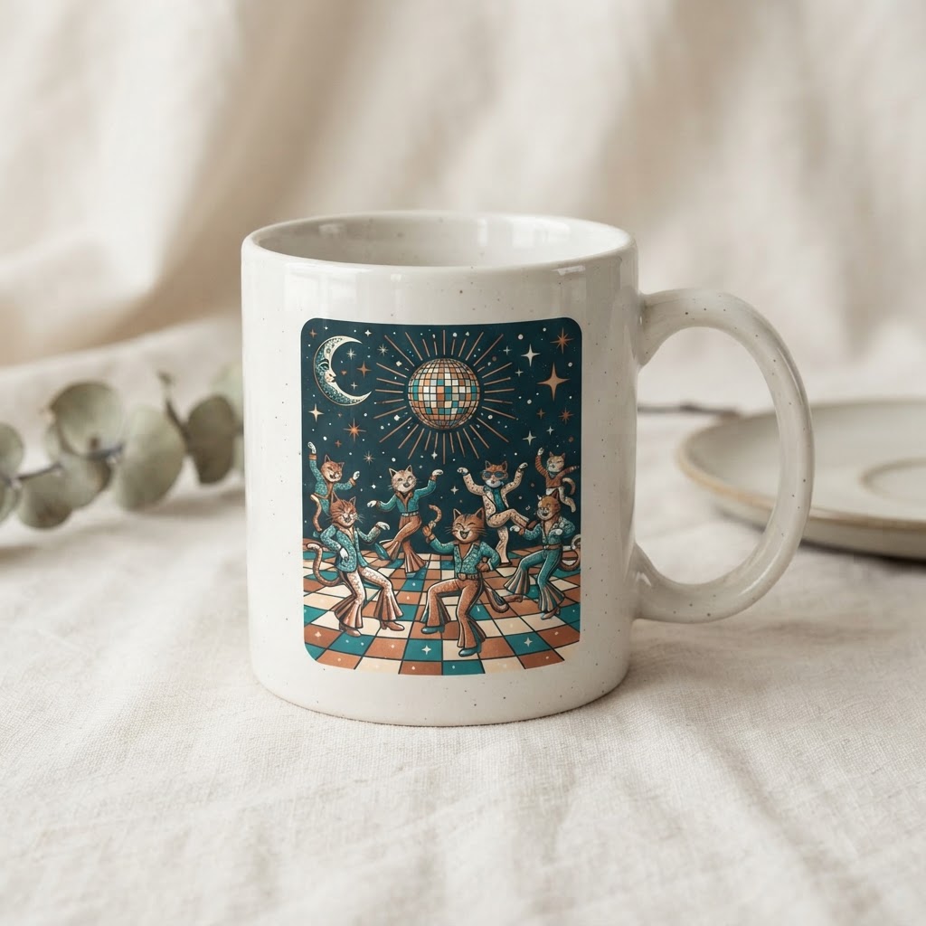 Retro Cat Disco — Ceramic Mug