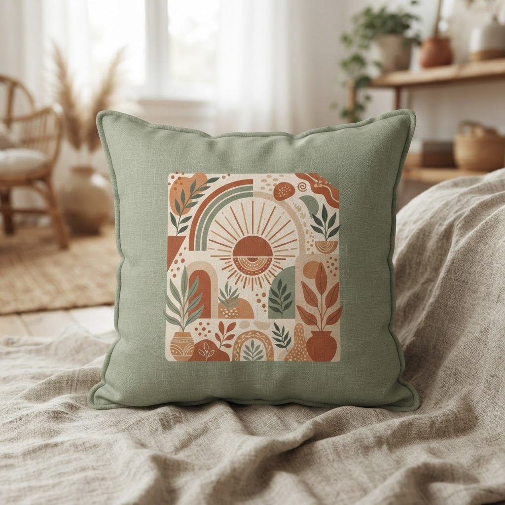 Boho Abstract Sun Room Throw Pillow