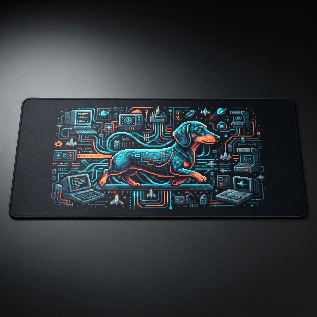 Retro Pixel Dachshund Desk Mat — Large Gaming Desk Mat