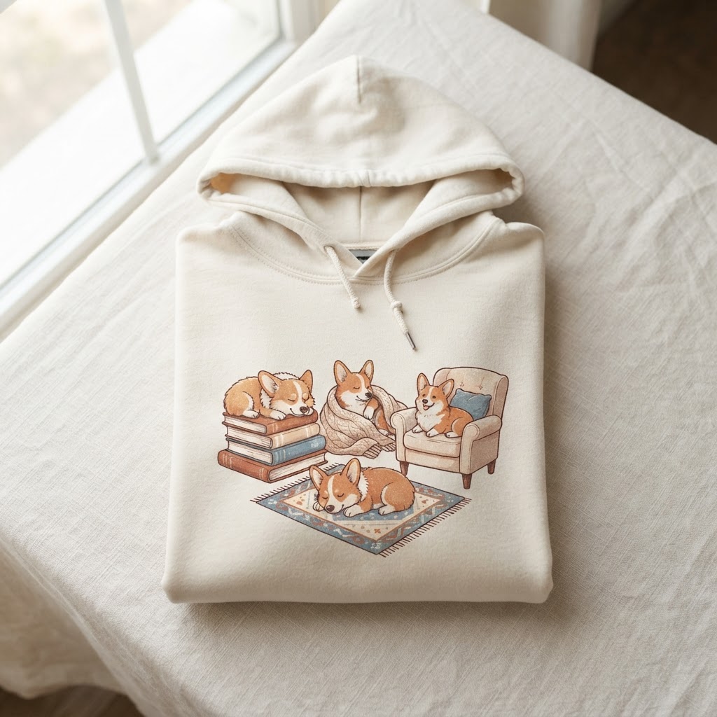 Lazy Sunday Corgi Squad — Premium Cotton Hoodie