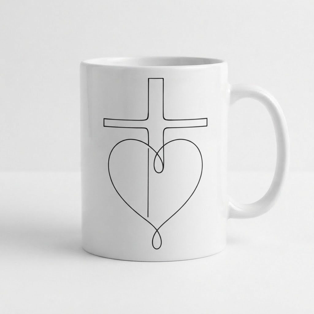 Minimalist Line Art Faith — Ceramic Mug