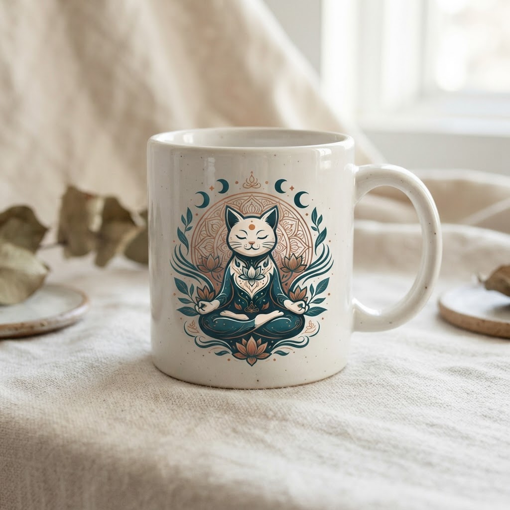 Zen Cat Meditation — Ceramic Mug
